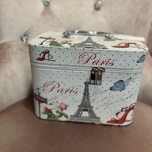 Paris Themed White Makeup Train Case